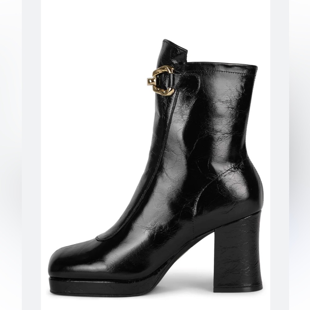 NEW Jeffrey Campbell Makena Black Crinkle Matte Gold platform boot women sz 7.5 - Picture 3 of 9